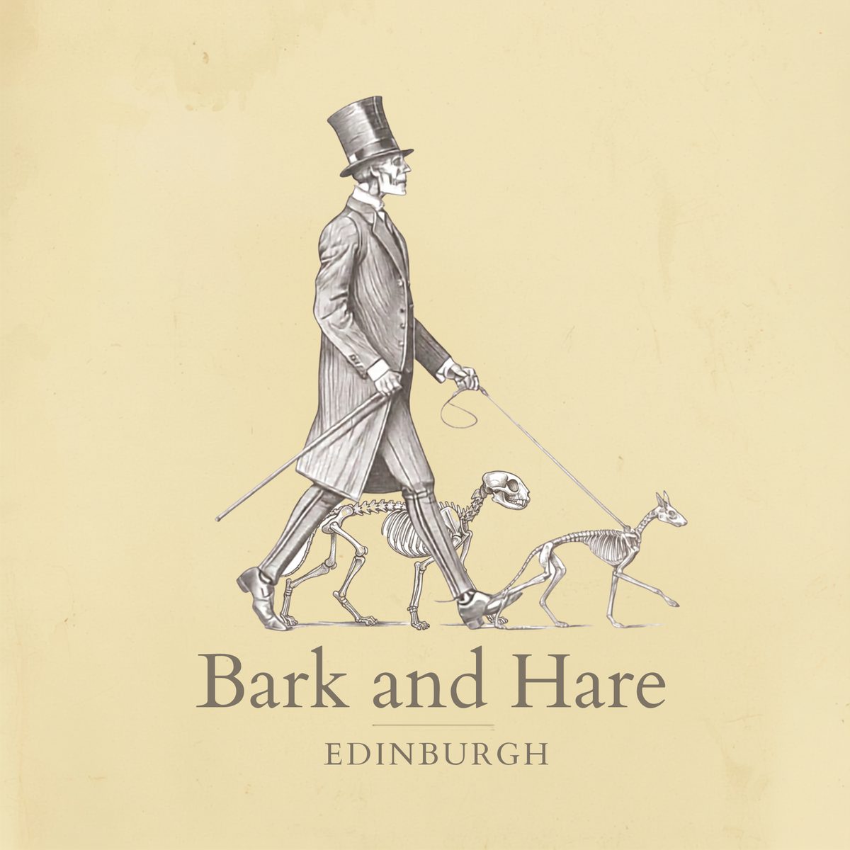 Bark and Hare Edinburgh — a Victorian gentleman walking two hounds